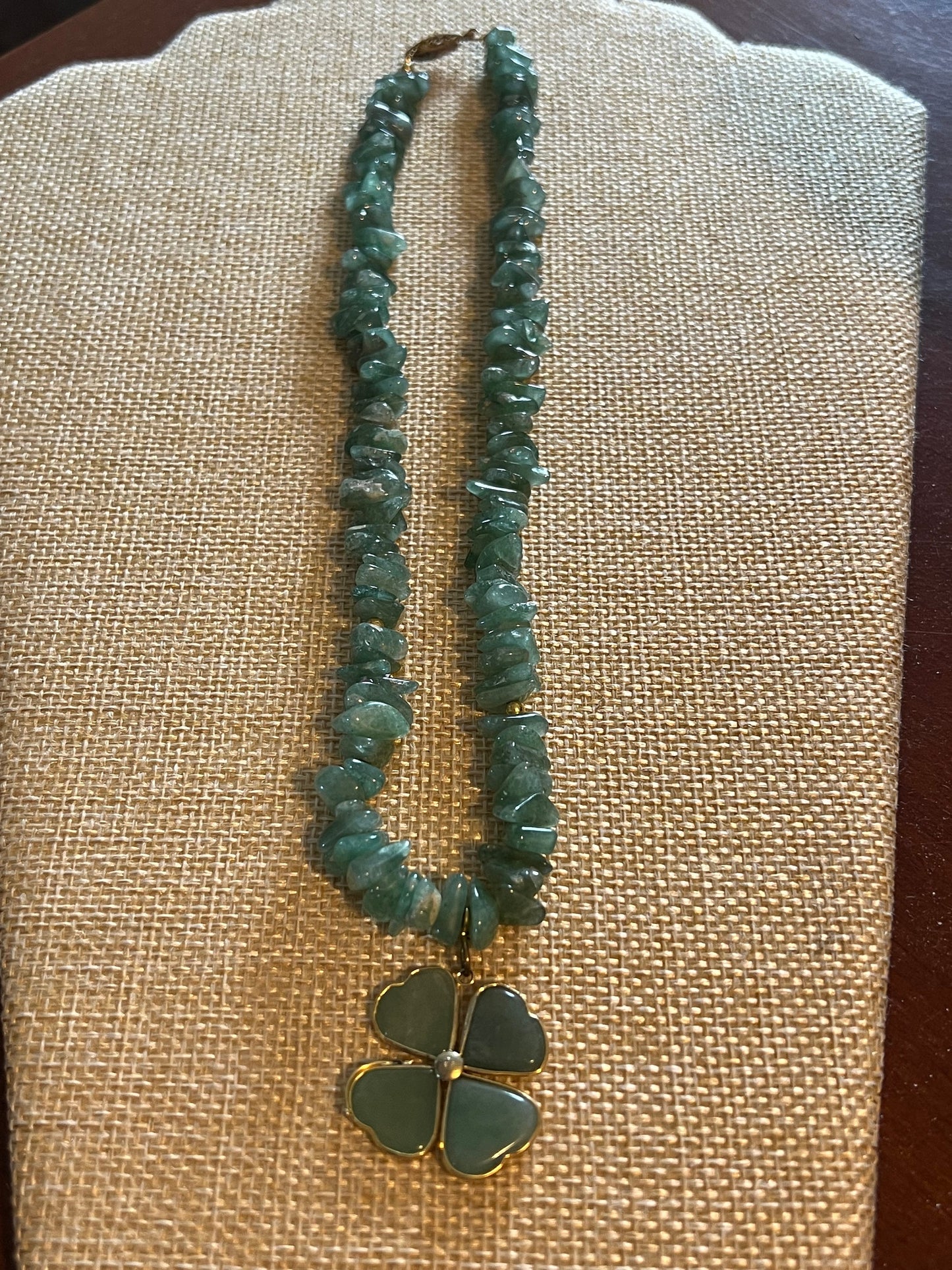 Vintage Jade Necklace: Heart Clover Pendant, 20" Jadeite Jewelry