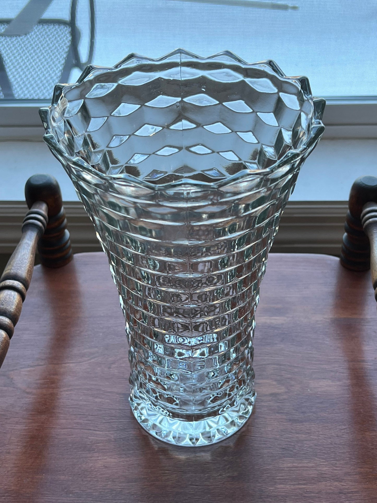 Vintage Fostoria Etched Buttercup Clear Cut Glass Pitcher Vase Mint Rare Art Glass