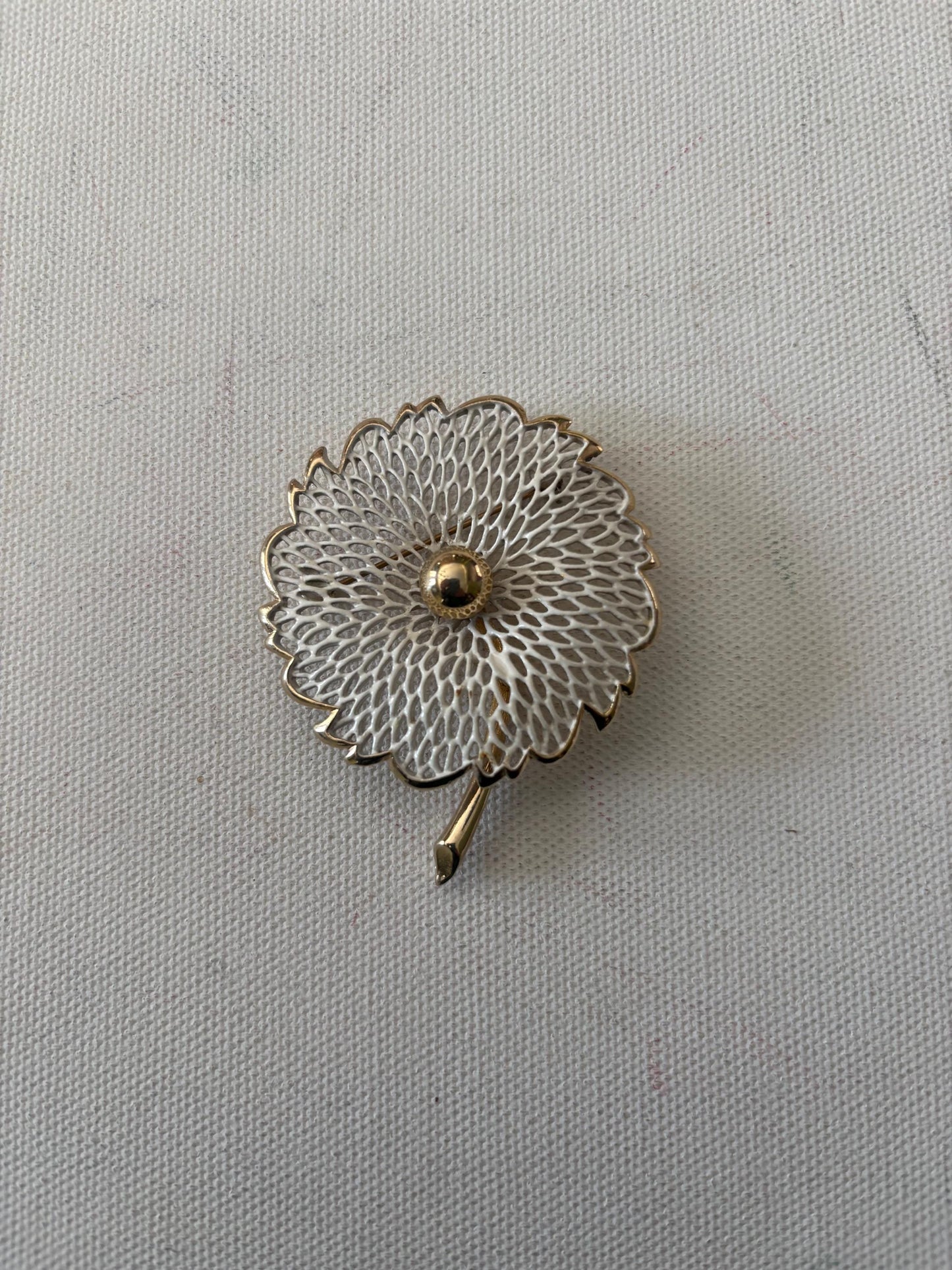 Vintage Monet White and Gold Flower Brooch Pin | Filigree Floral Jewelry | Mid Century Gift for Her | Antique Monet Pin