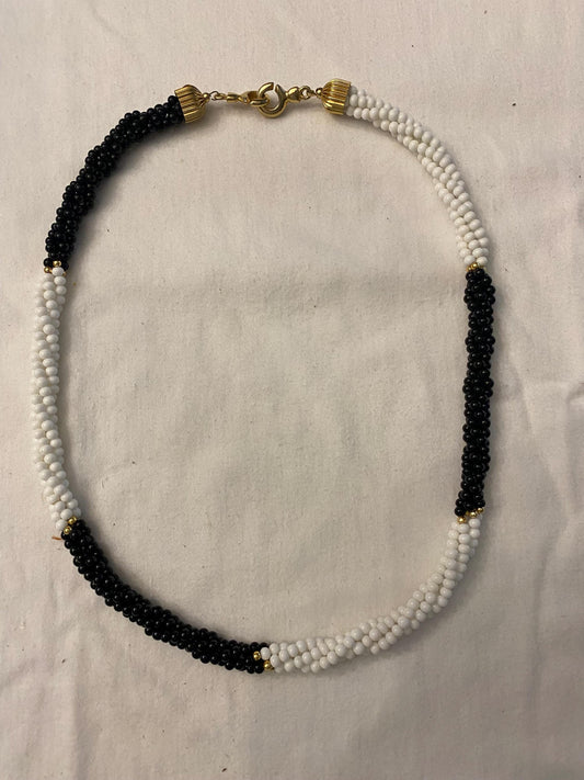 Vintage Black & White Micro Bead Twisted Strand Necklace with Gold Accents Unique Gifts Galore at Lover Antiques and Vintage