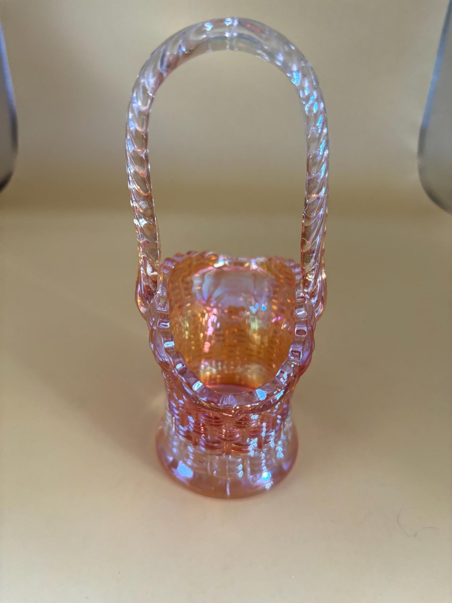 Vintage Dugan Amber Carnival Glass Basket with Handle Basket Weave Lover Antiques and Vintage