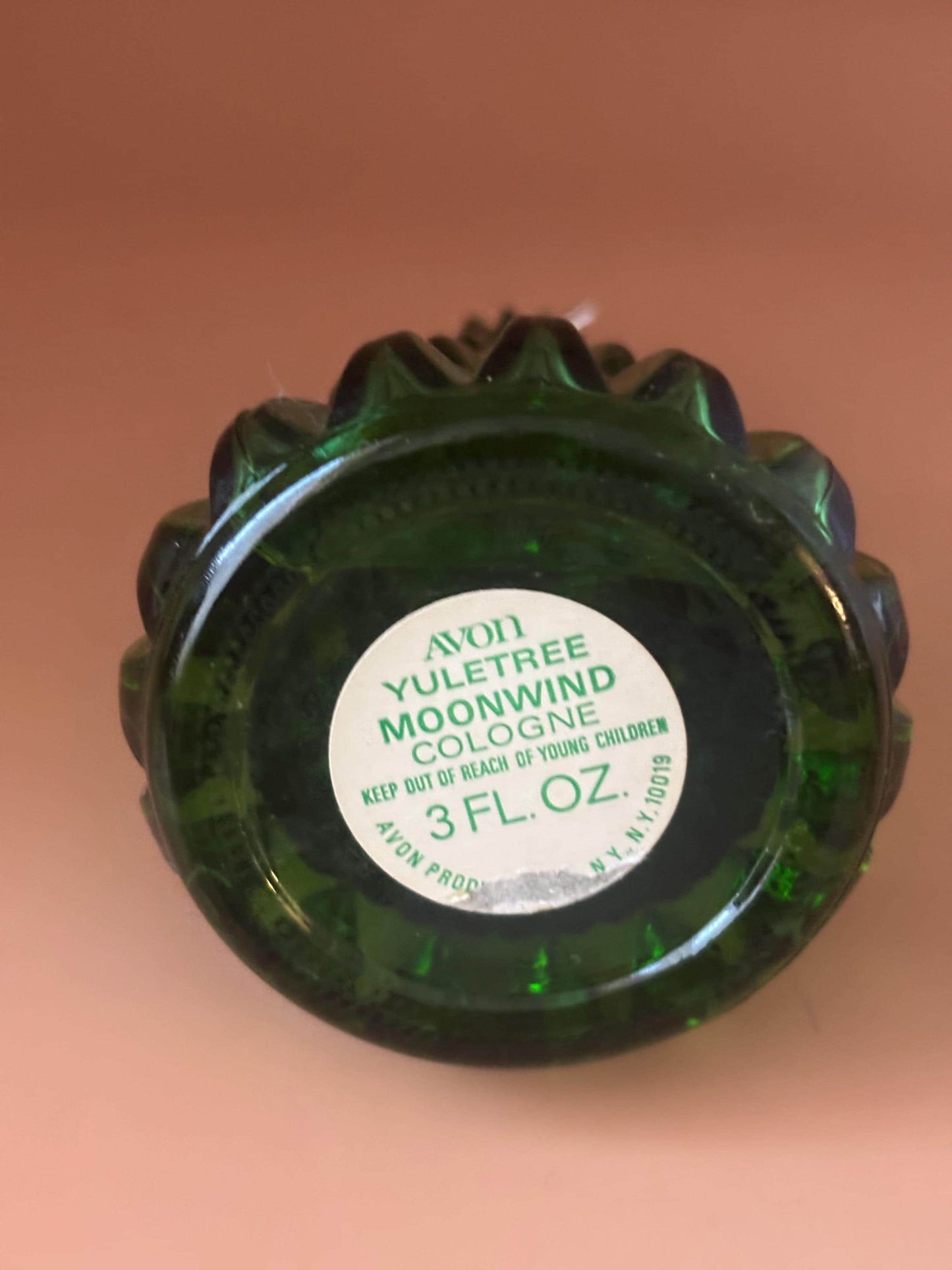 Vintage Avon Yuletree Moonwind Cologne Bottle 1970s Collectible Green Glass Christmas Tree