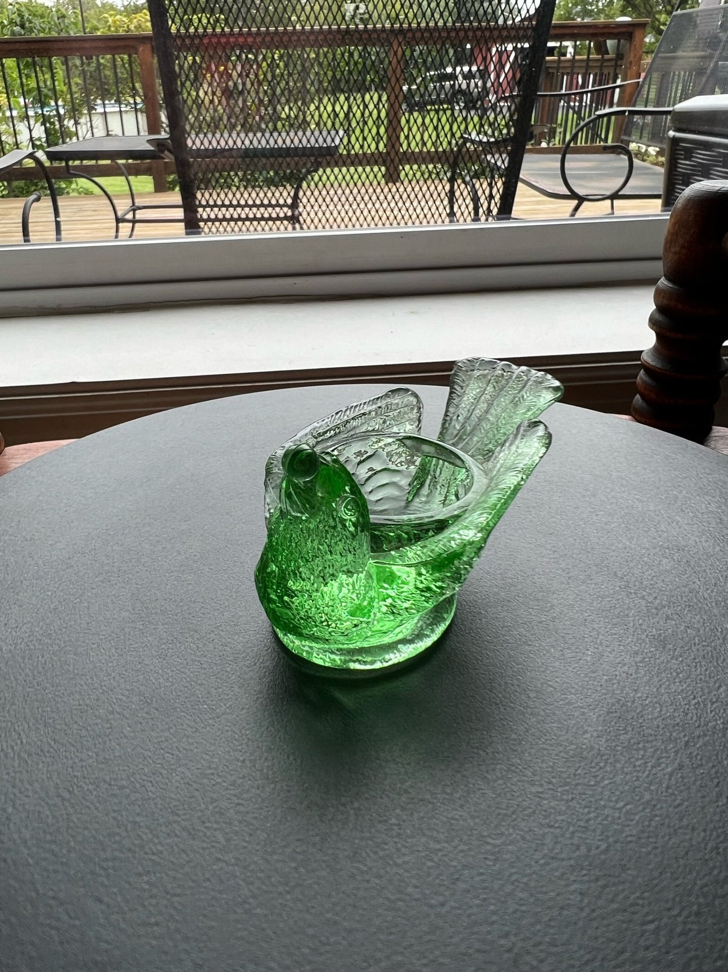 Vintage Vaseline Green Glass Rooster Salt Cellar: Degenhart Art Glass