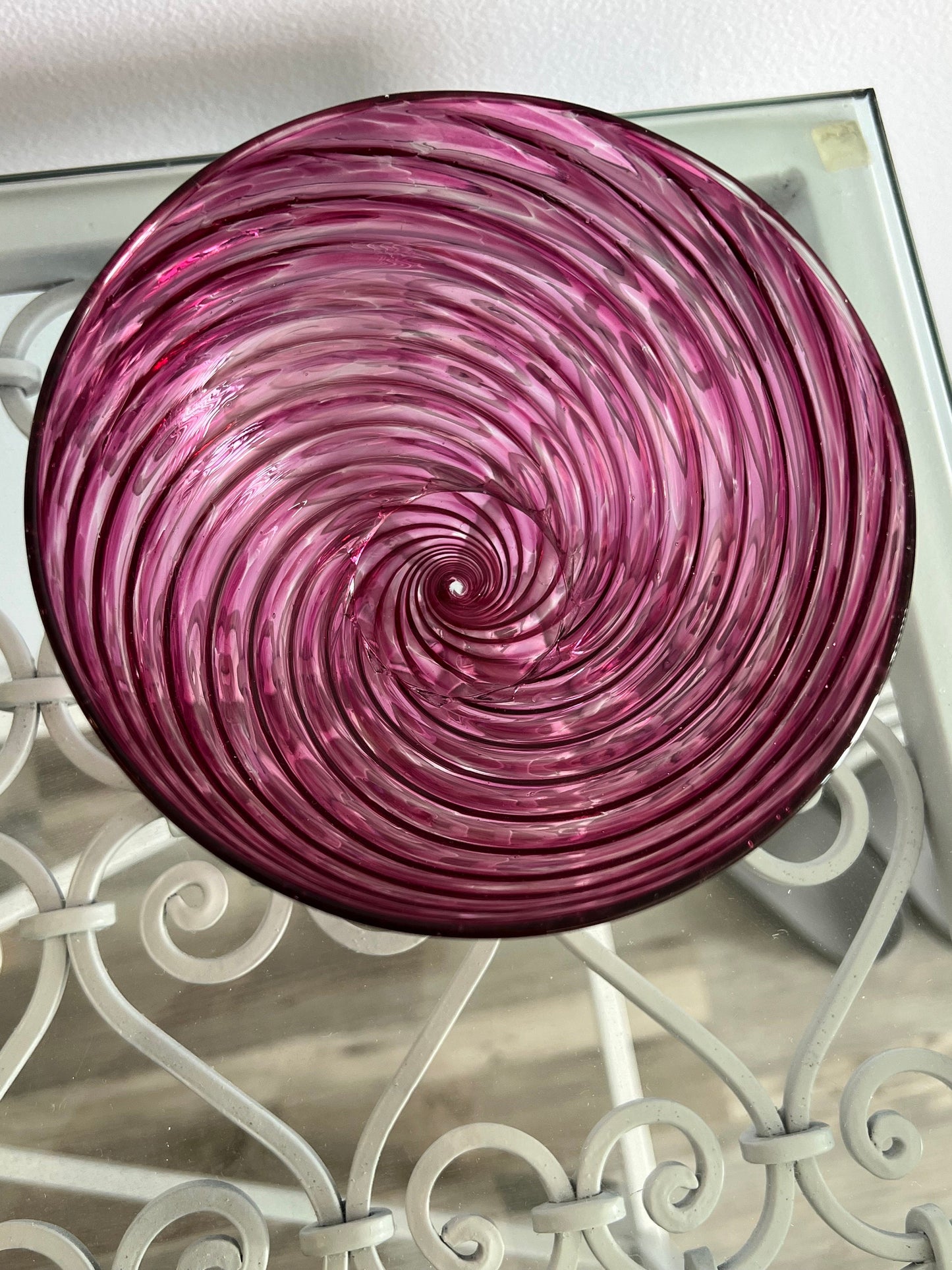 Vintage Cranberry Glass Bowl: Pink Swirl Art Glass, Circa 1960s