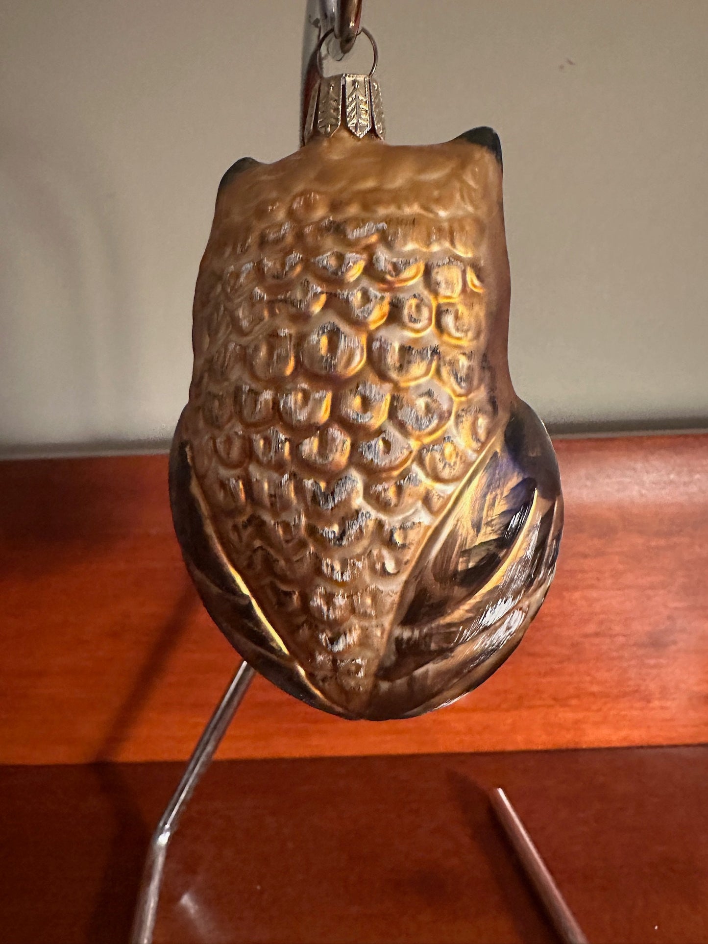 Vintage Brown Glass Owl Ornament - Made in Poland