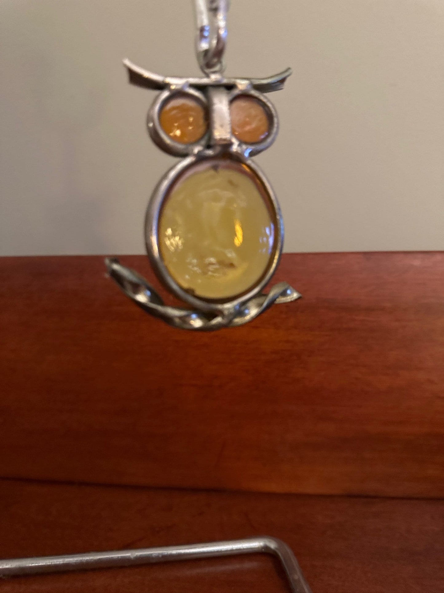 Vintage Stained Amber Glass Owl Figurine, Signed Terry 80, Lover Antiques