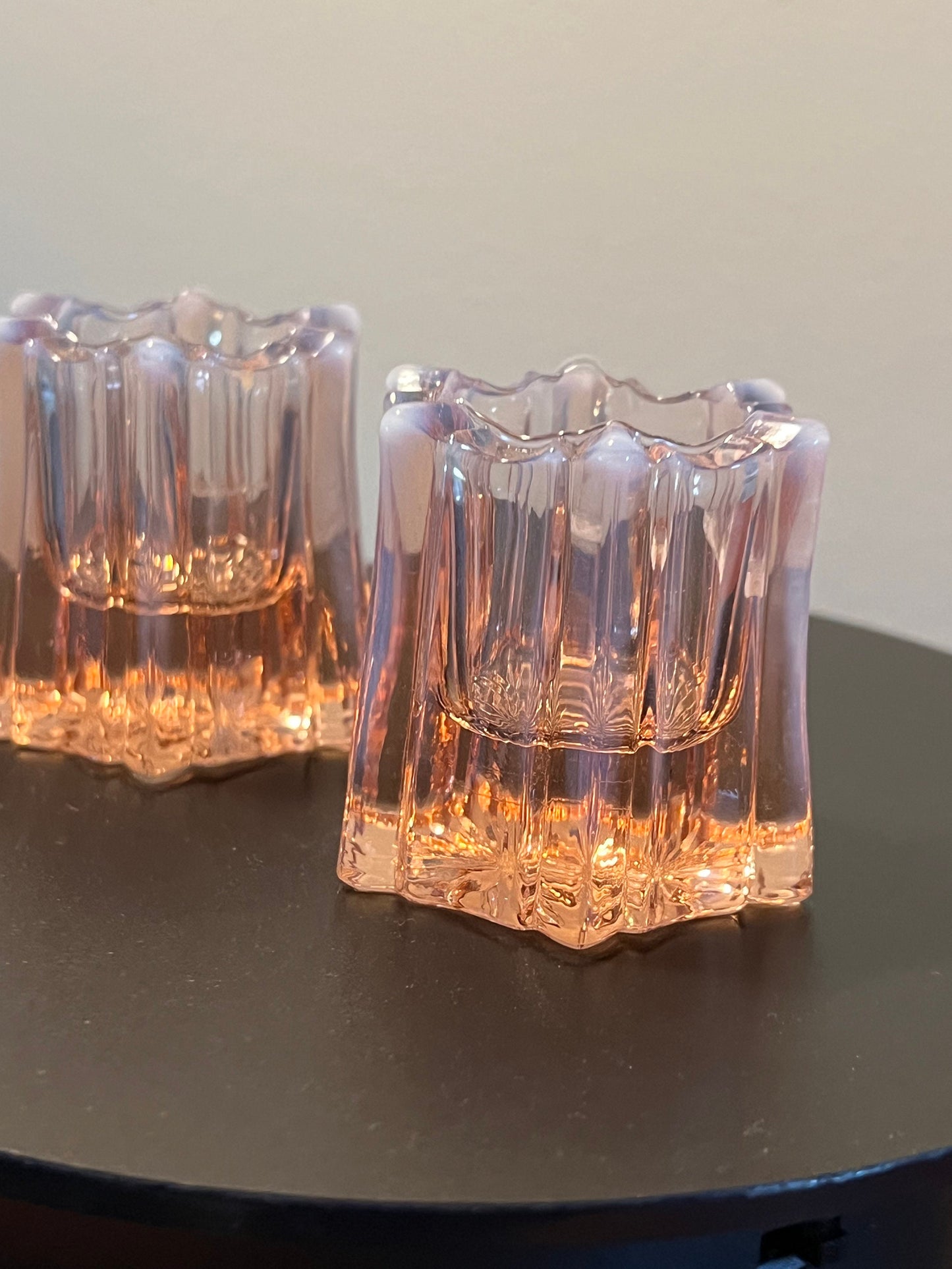 Vintage Fenton Vulcan Pink Cranberry Opalescent Pair of Votive Candle Holder Vases Toothpick Small Container Glass Art Lover Antiques