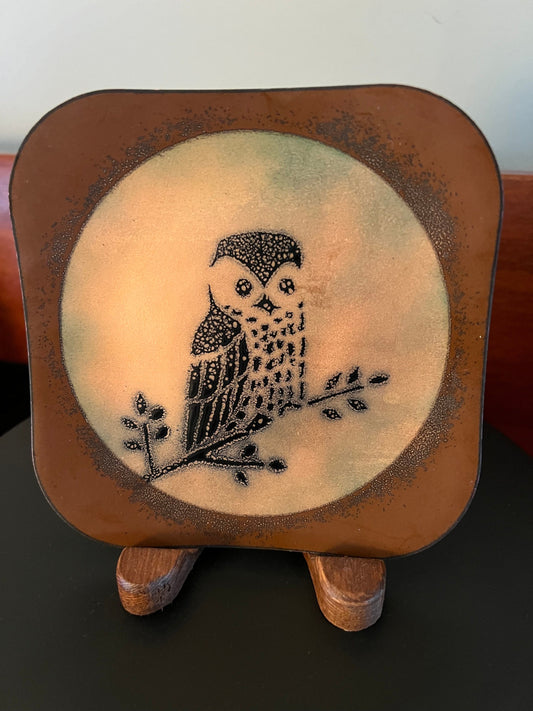 Vintage B. E Eren Art Plaque, Owl Wall Original Art, Enamel on Copper, Canadian Artisan, Decorative Wall Art Hanging, Lover Antiques
