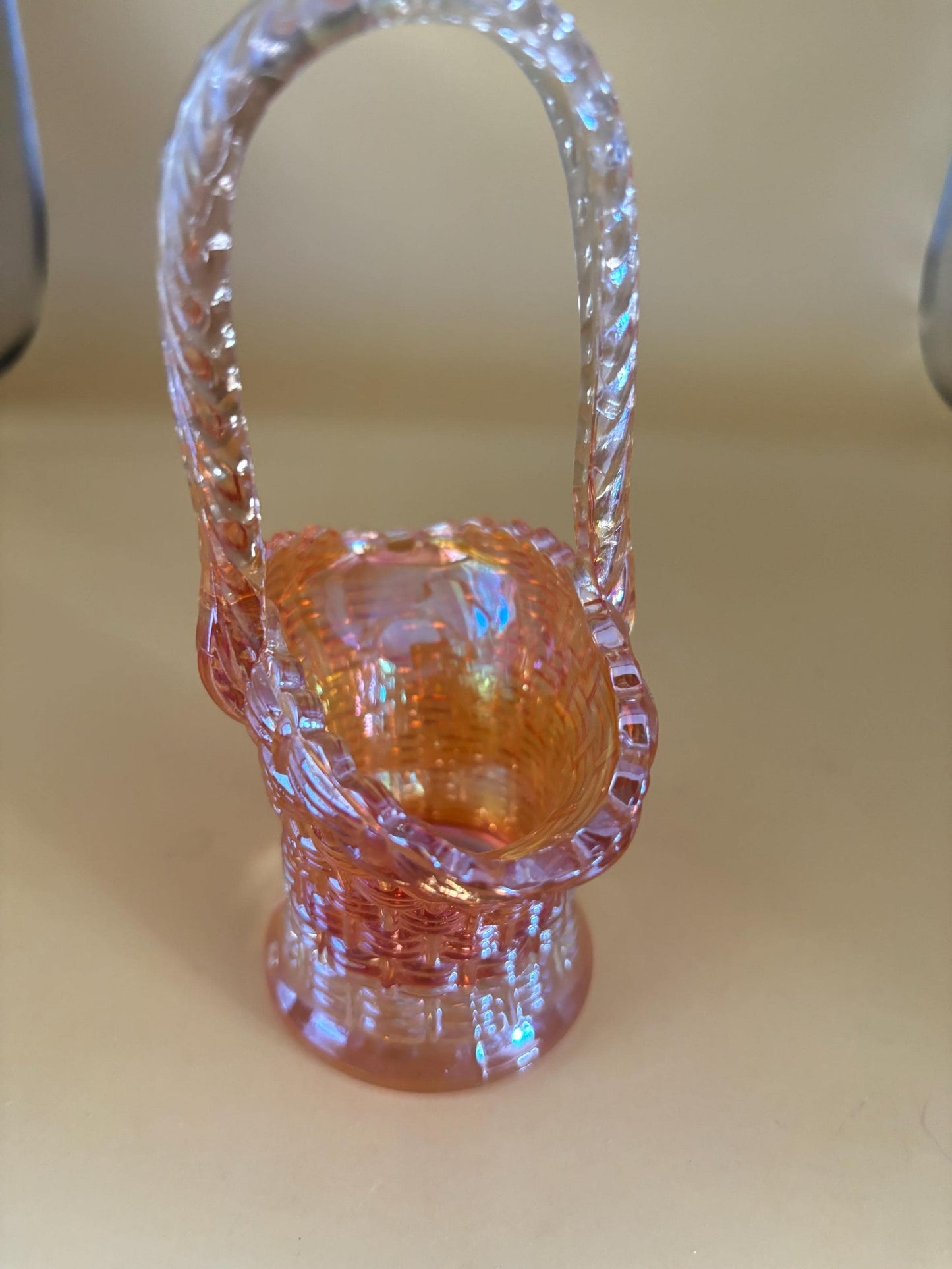 Vintage Dugan Amber Carnival Glass Basket with Handle Basket Weave Lover Antiques and Vintage