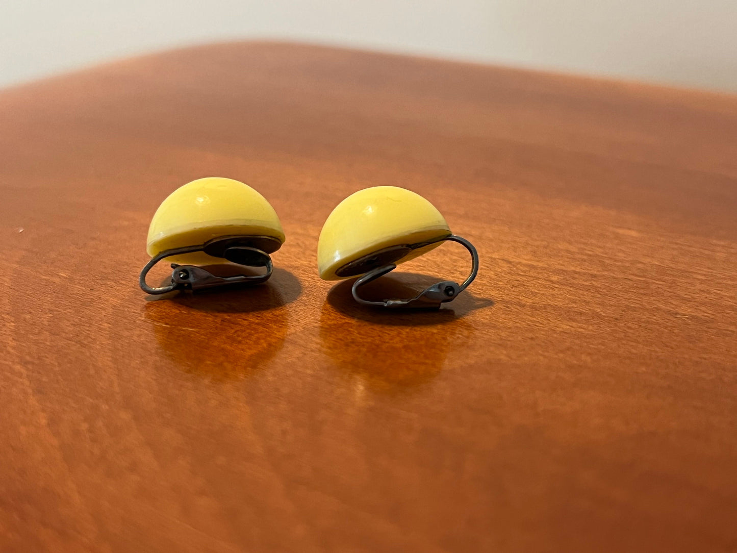 Vintage Button Yellow Clip on Mid Century Modern Earrings Classy Earrings