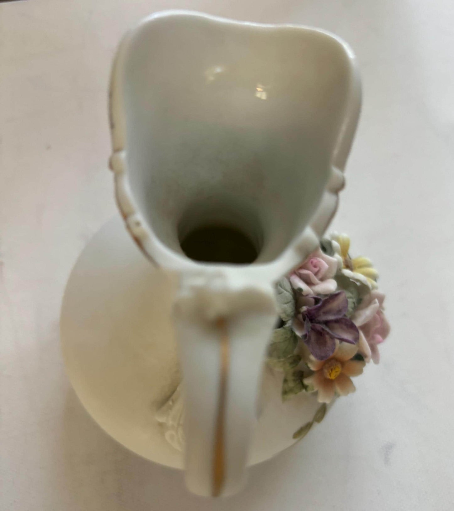 Vintage Lefton Hand Painted Porcelain Pitcher with Handle Capodimonte Figurine Numbered KW4196 Lover Antiques and Vintage