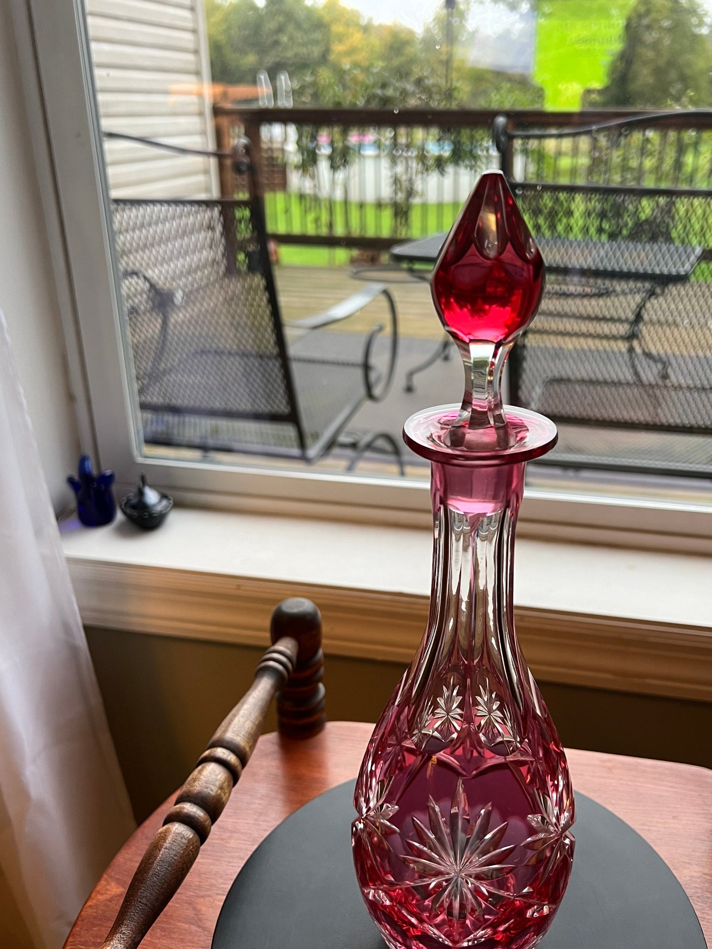 Vintage AJKA Bohemian Pink Cut Crystal Decanter with Stopper