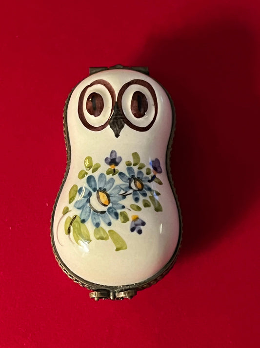 Vintage Limoges Owl Trinket Box: Floral Porcelain Decor