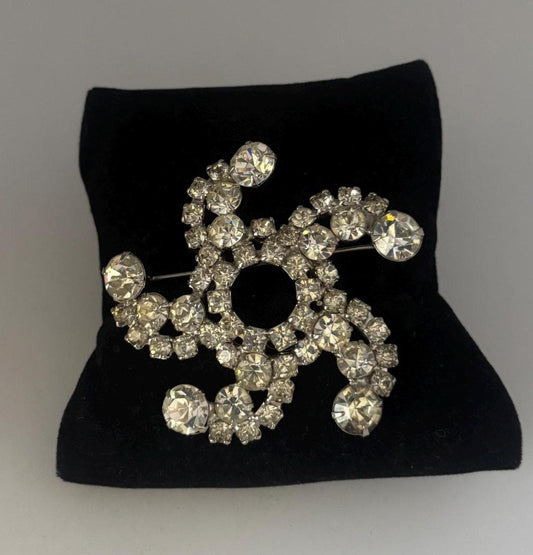 Vintage Rhinestone Swirl Brooch, Crystal Elegant Pin Jewelry