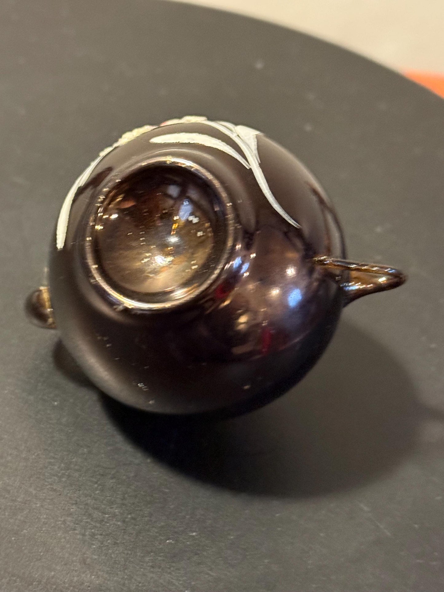 Vintage Dark Berry Tea Pot Ornament Hand Blown Hand Painted Flower Design on Maroon Teapot Ornament Lover Antiques and Vintage