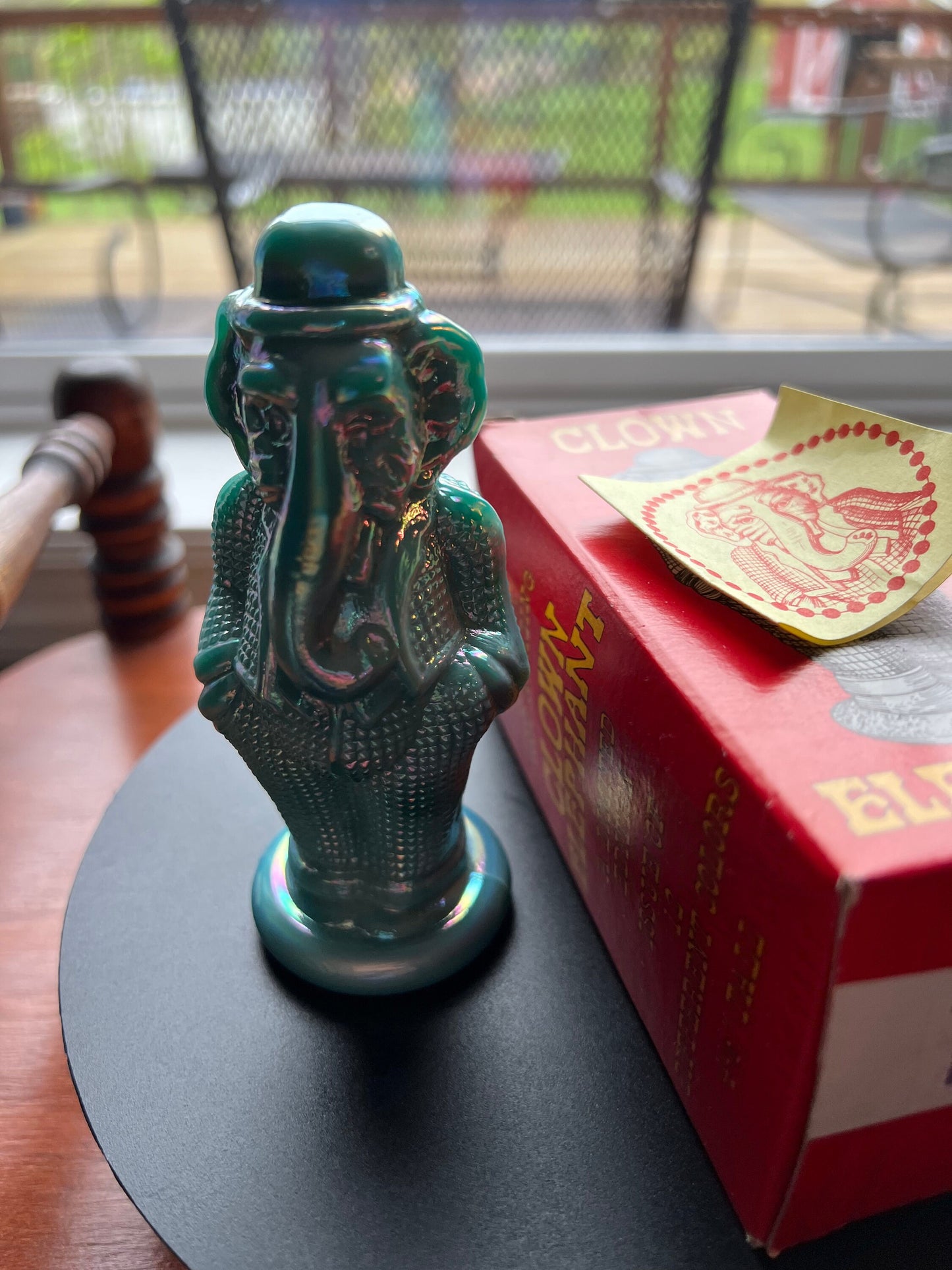 Vintage Green Art Glass Elephant Clown Figurine - Timmy Summit Art Sculpture