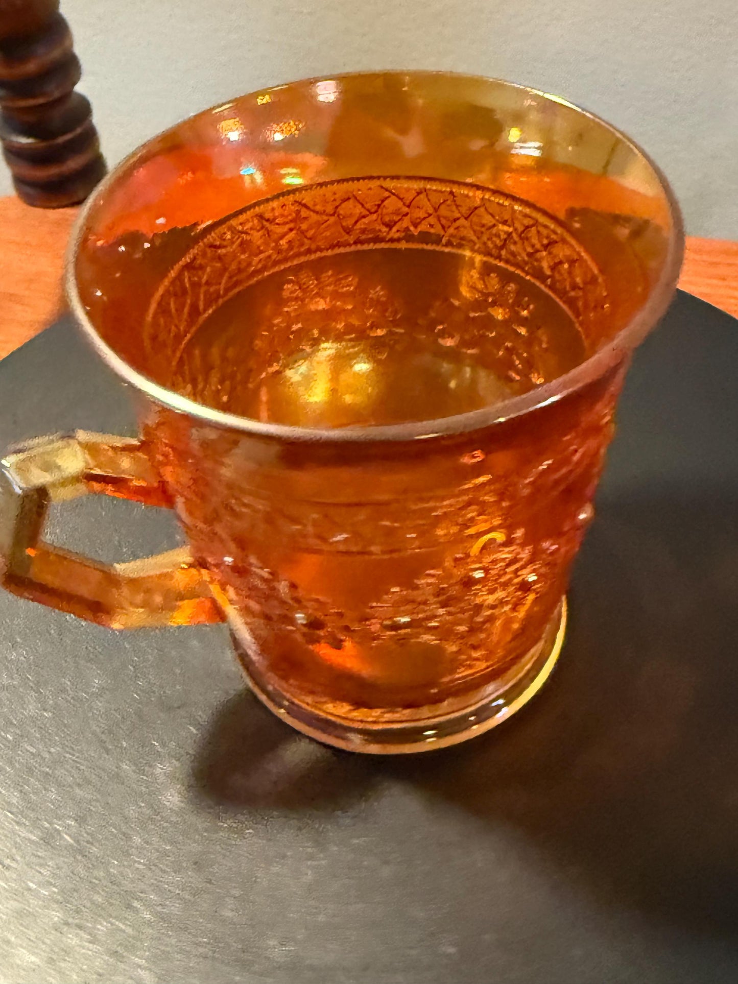 Antique Fenton Marigold Carnival Glass Mug Orange Carnival Glass Cup with Handle Lover Antiques and Vintage