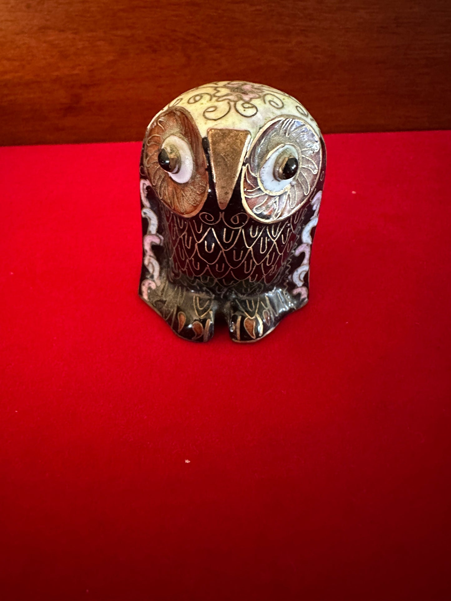 Vintage Cloisonné Enamel Owl Statue, Brass Enameled Owl Figurine, Owl Figurine, Lover Antiques and Vintage