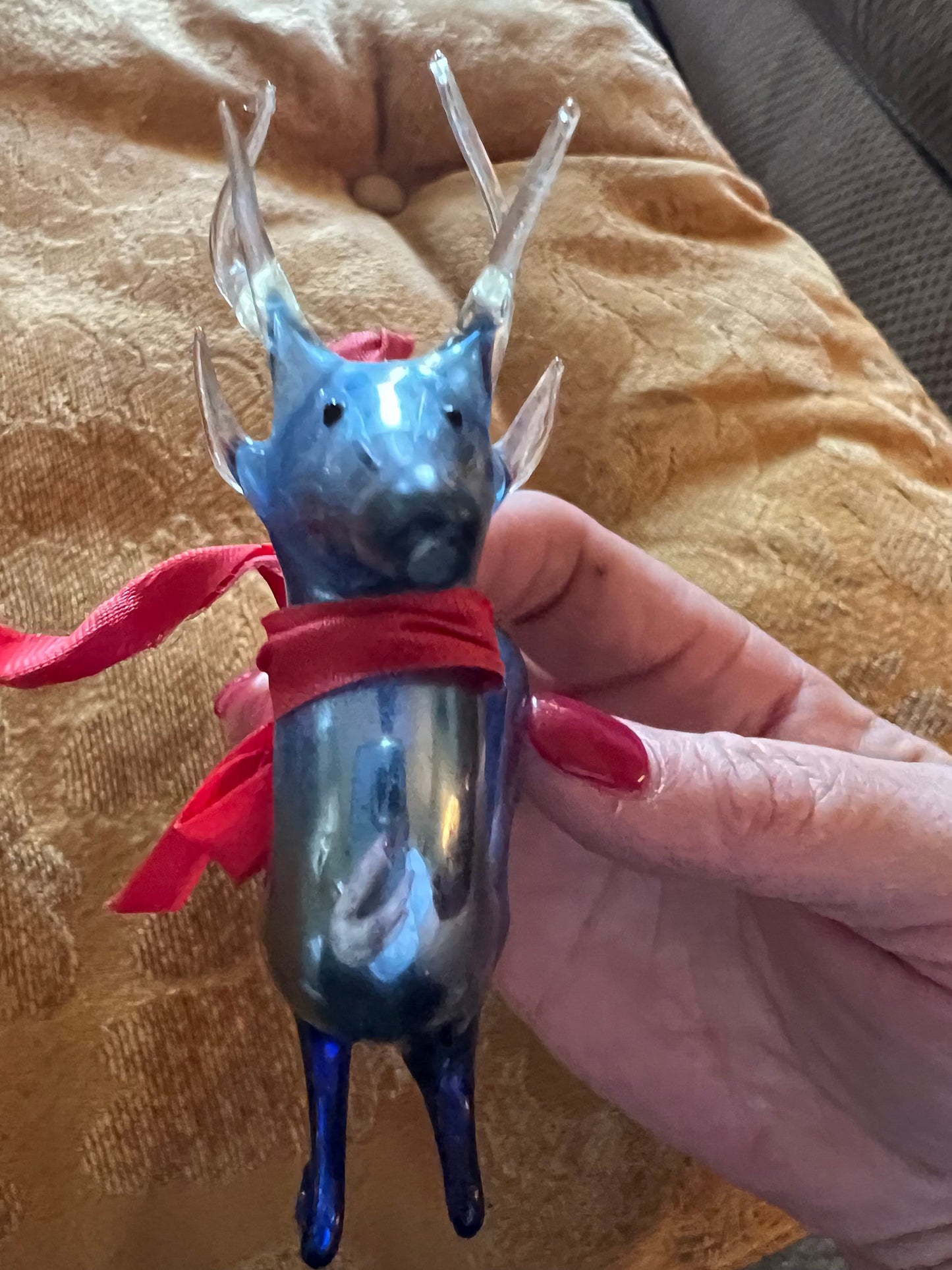 Vintage Hand Blown Glass Reindeer Ornament - Made in Germany