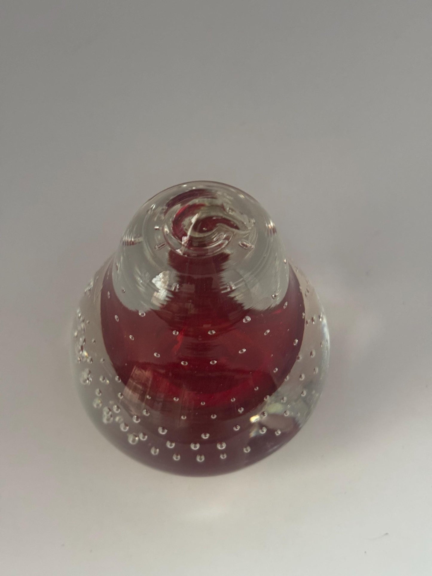 Vintage Ruby Red Pear Shaped Bullicante Glass Paperweight with Controlled Bubbles 4.5 Inch