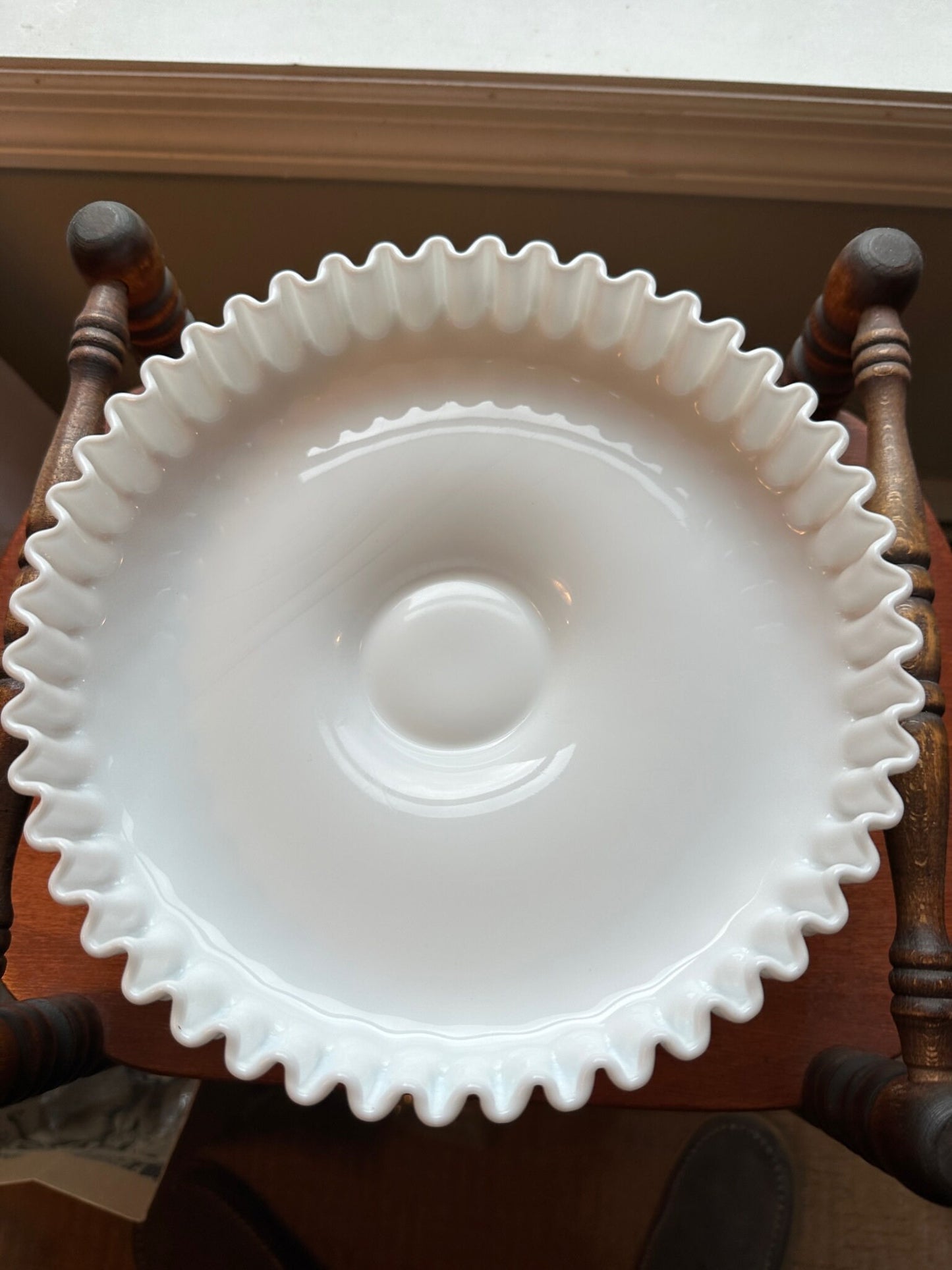 Vintage Fenton Milk Glass Cake Stand: Hobnail Ruffled Edge, White Display