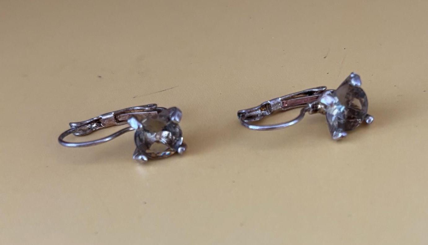 Vintage Sterling Silver Round Cubic Zirconia Earrings Classic Clear CZ Stud Earrings