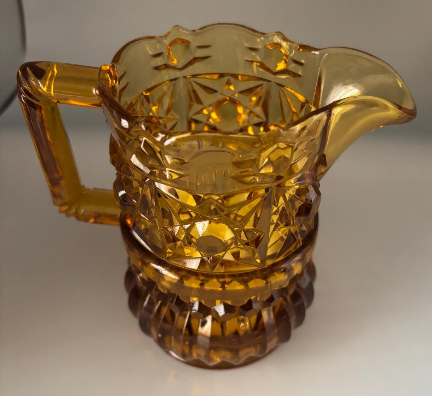 Antique Pitcher Richards and Hartley Daisy Button Crossbar Mikado Amber Glass, Toothpick Holder, Lover Antiques and Vintage