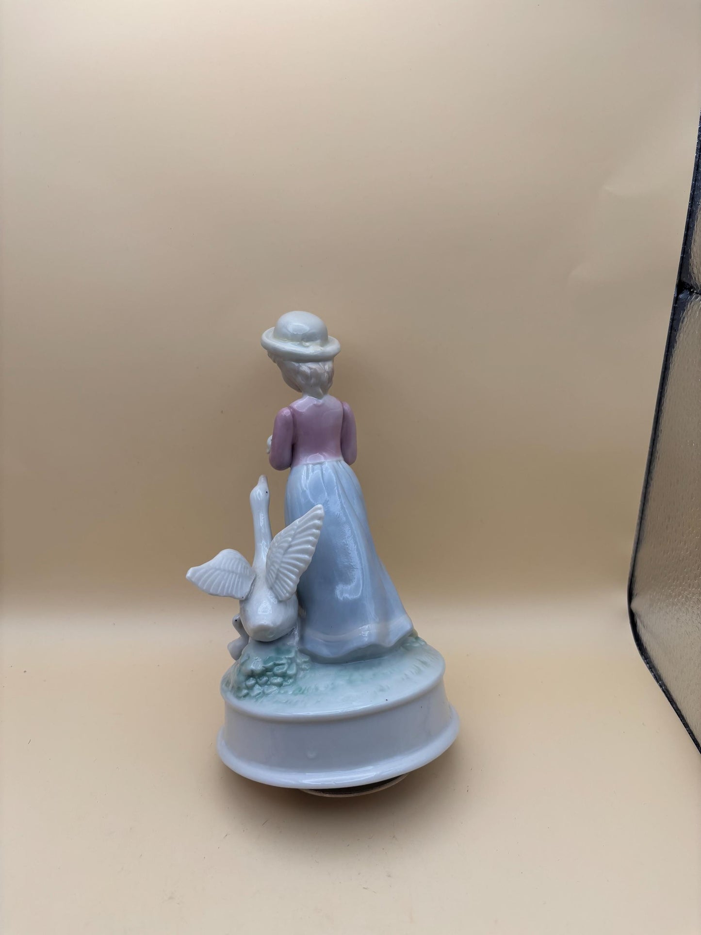 Vintage Woman with Geese Music Box Statue Hand Painted Figurine Lover Antiques and Vintage