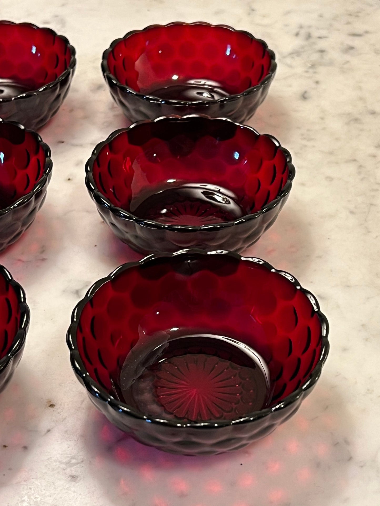 Ruby Red dessert cups set of 6 4.5” wide x 2” tall glass art artwork