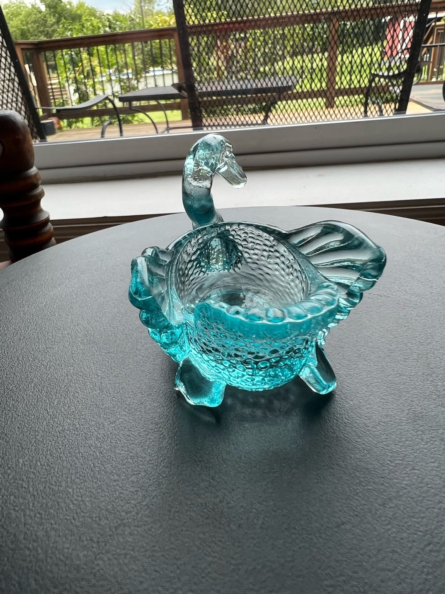 Vintage Blue Degenhart Glass Swan Salt Cellar Dish