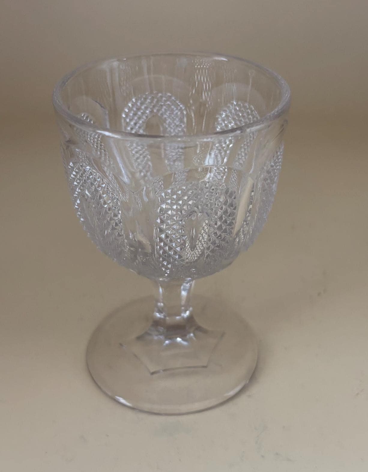 Antique Hobbs Brockunier Glass Goblet, Buckle Design Glass Goblets, Lover Antiques and Vintage