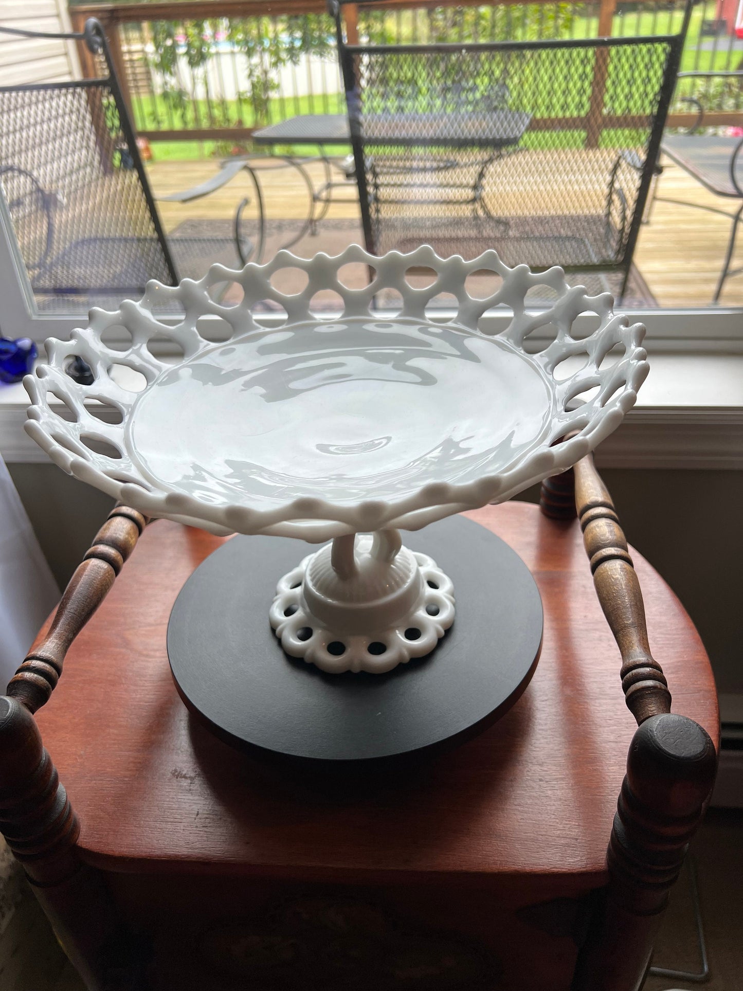Vintage Westmoreland White Milk Glass Doric Lace Compote Pedestal