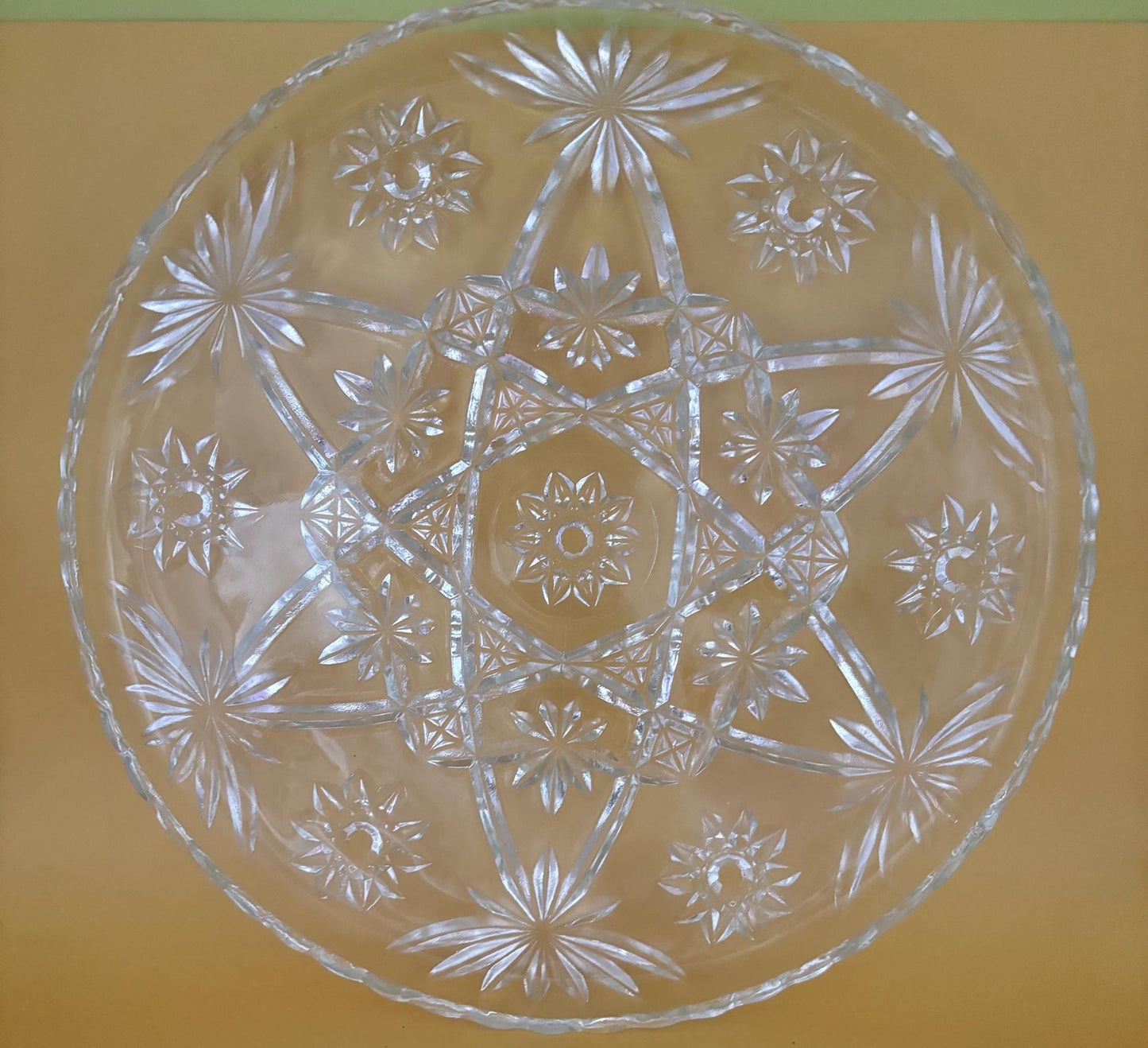 Vintage Crystal Serving Platter Glass Serving Trays Anchor Hocking Star of David Design Lover Antiques and Vintage