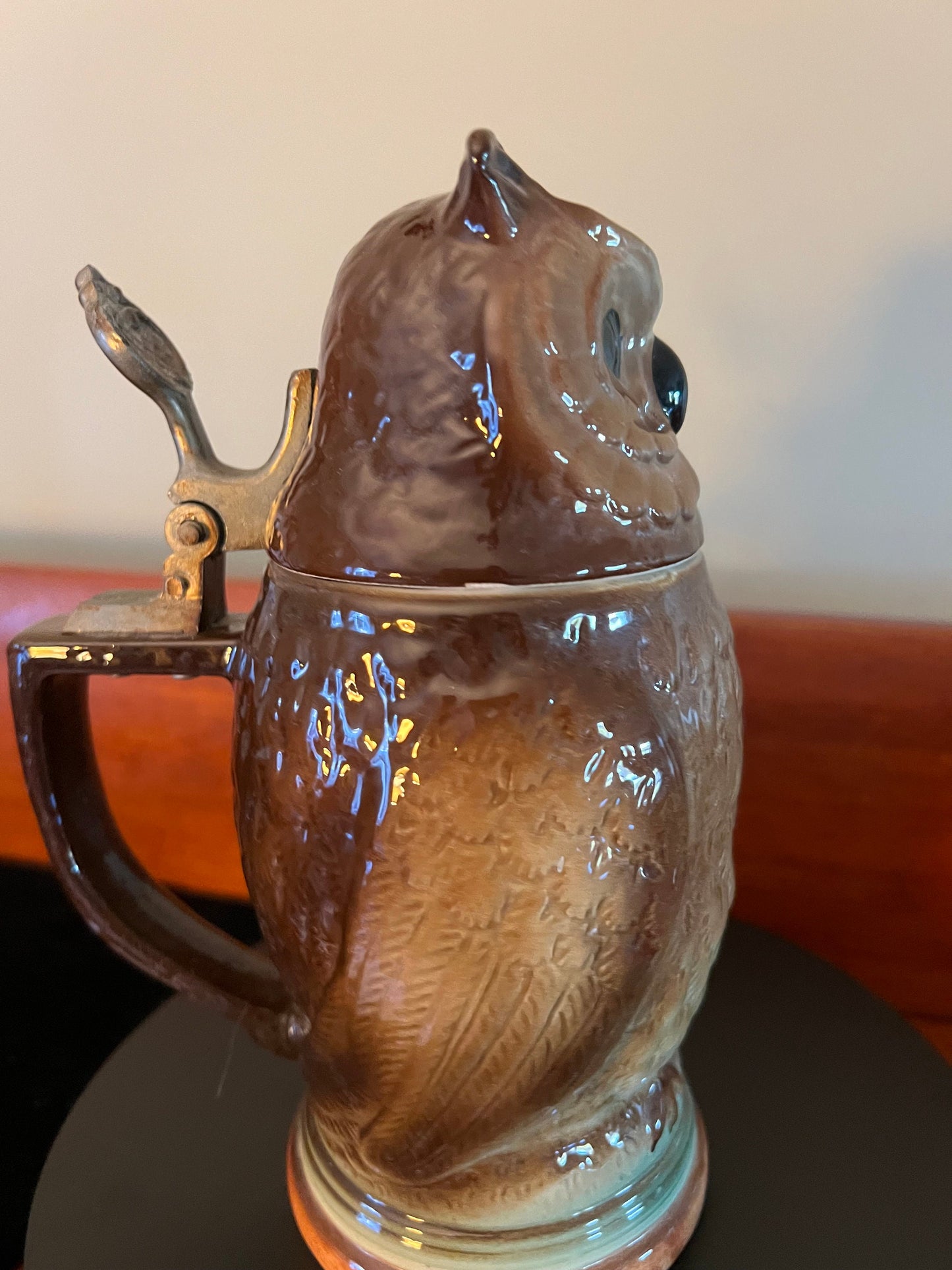 Vintage Porcelain Owl Beer Stein, Tall Owl Stein, Owl Figurine, Lover Antiques and Vintage