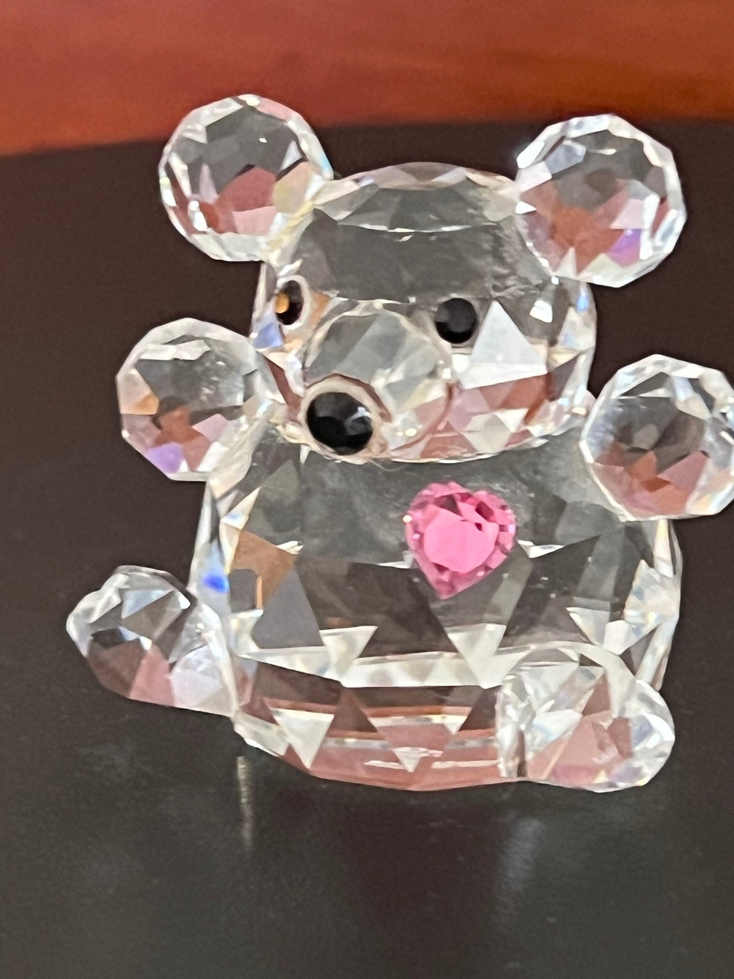 Swarovski Crystal Pink Heart Birthday Bear, Princess Mo Mini Color Crystal Figurine Bear Crystal Figurine, Swarovski Bear Woodland Animals