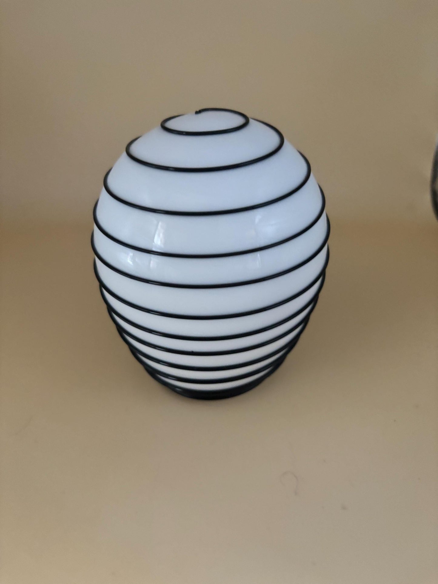 Vintage White Cased Glass with Black Applied Swirl Egg Shaped Paperweight Encased Glass Art Lover Antiques and Vintage