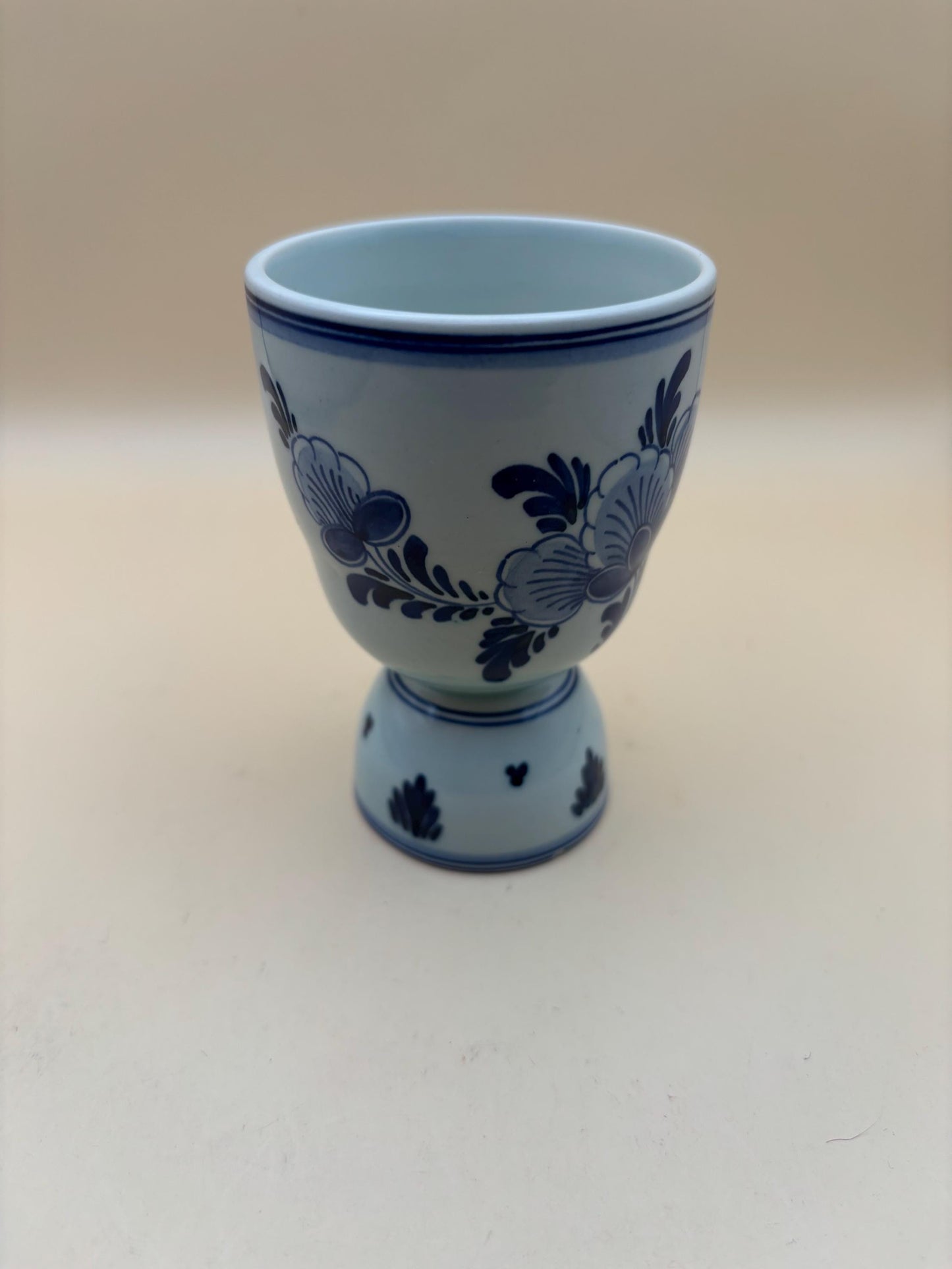 Vintage Delft Blue Ceramic Egg Cup Hand Painted Floral Design in Blue & White Lover Antiques and Vintage
