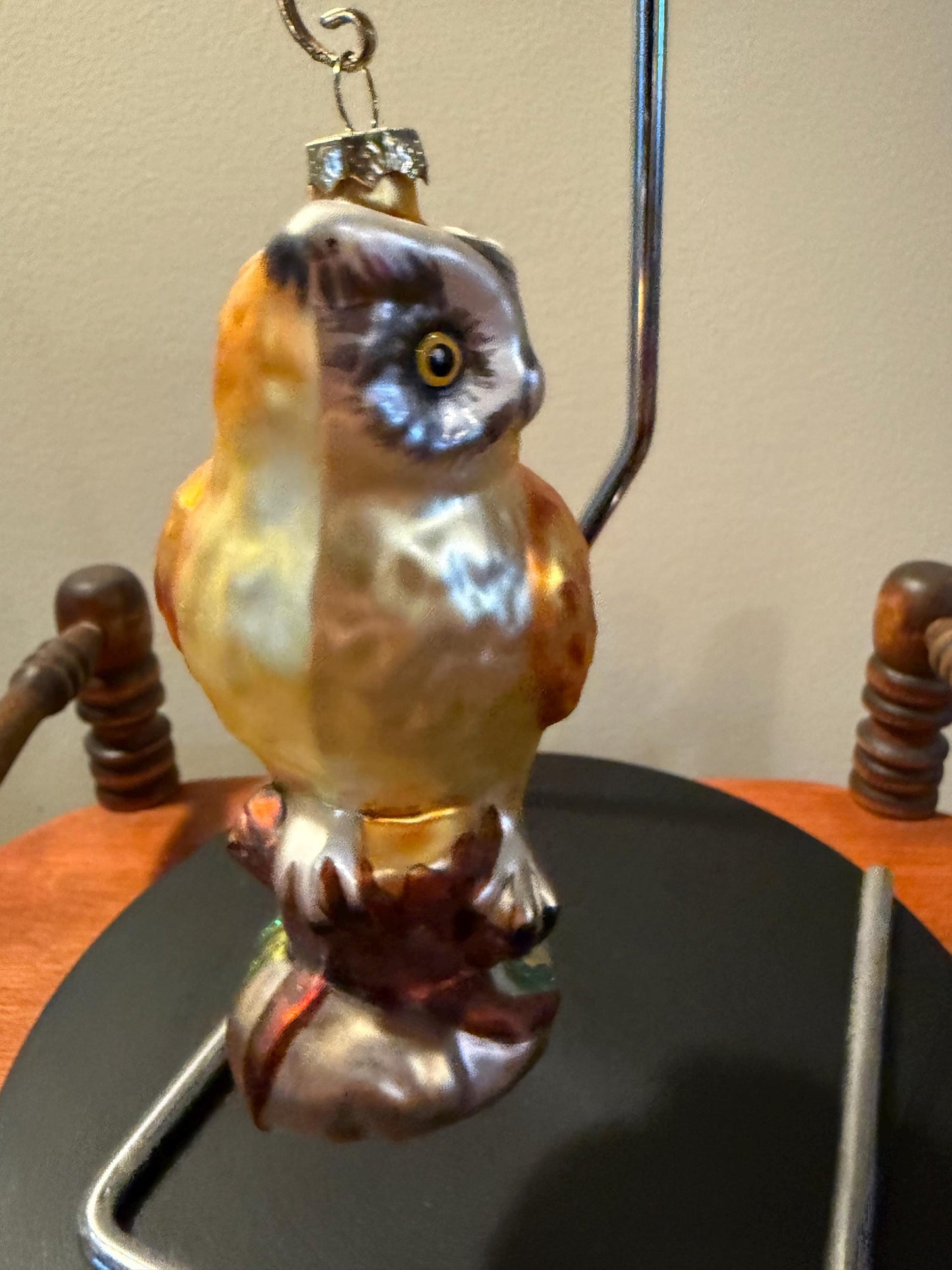 Vintage Owl on a Branch Perch Hand Blown Orange Owl Christmas Holiday Lover Antiques and Vintage