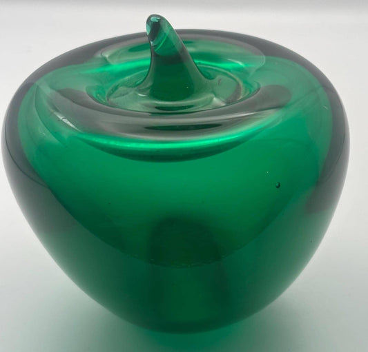Blenko Emerald Green Glass Apple Paperweight Vintage 3.5 inch Mid Century Art Glass Decor
