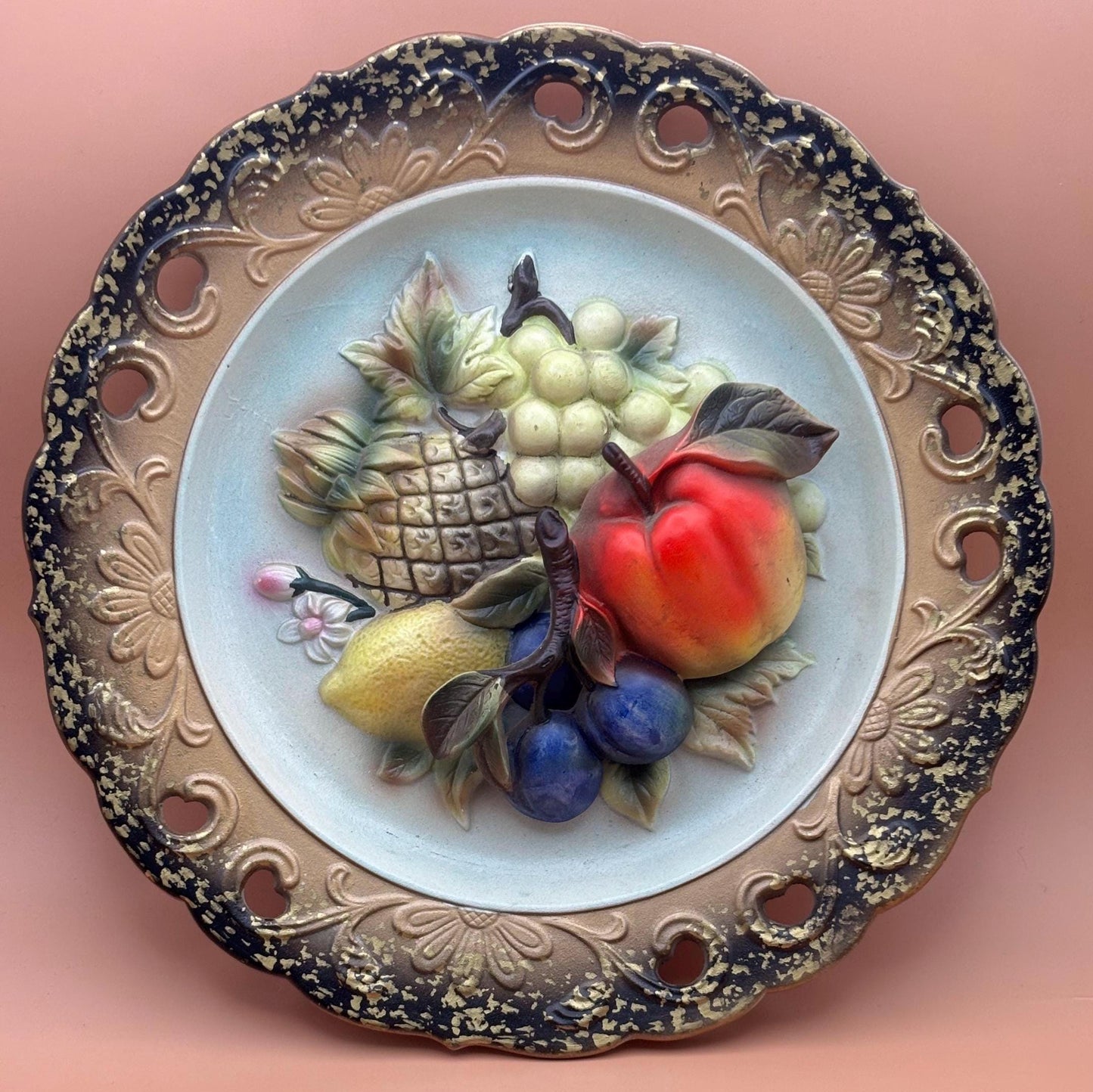 Vintage Napcoware Plate Chalkware 3D Plate Fruit #C7092 Lover Antiques and Vintage