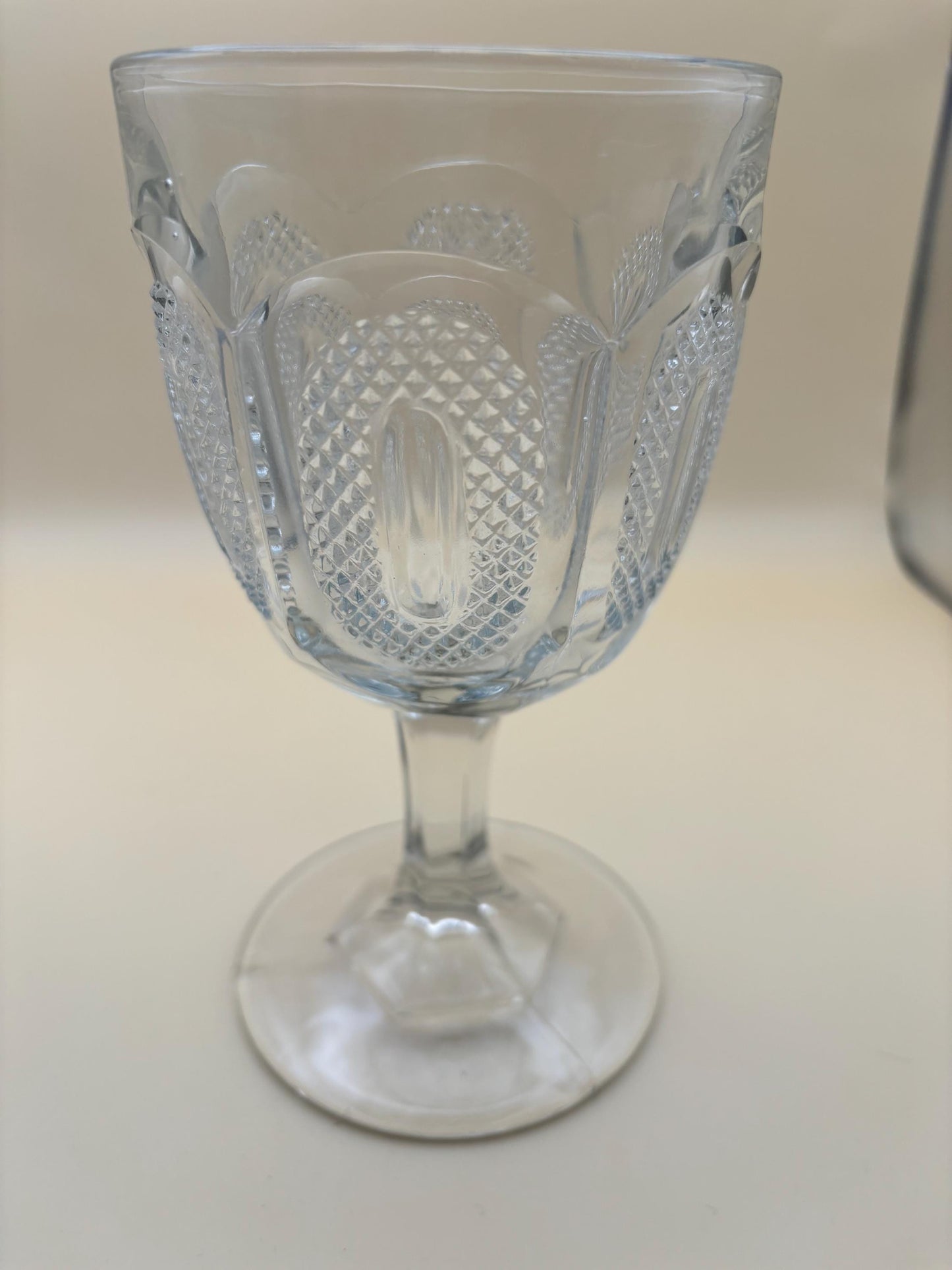 Vintage Crystal Water Goblet: Early Buckle Pattern Glass
