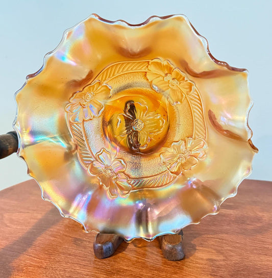 Vintage Fenton Marigold Carnival Glass Plate Bowl Dish Holly Pattern Design Lover Antiques and Vintage