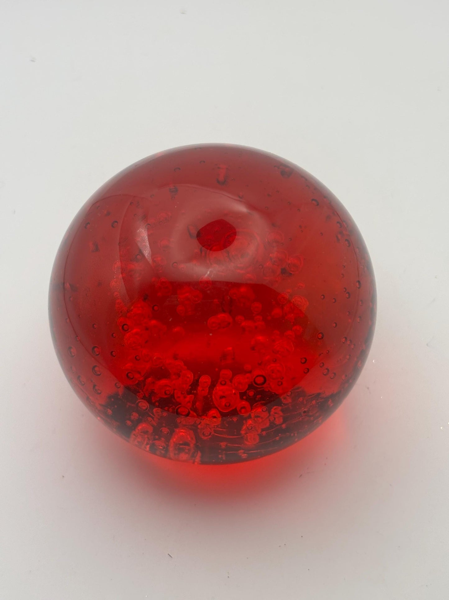 Vintage Ruby Red Hand Blown Bullicante Glass Paperweight with Controlled Bubbles