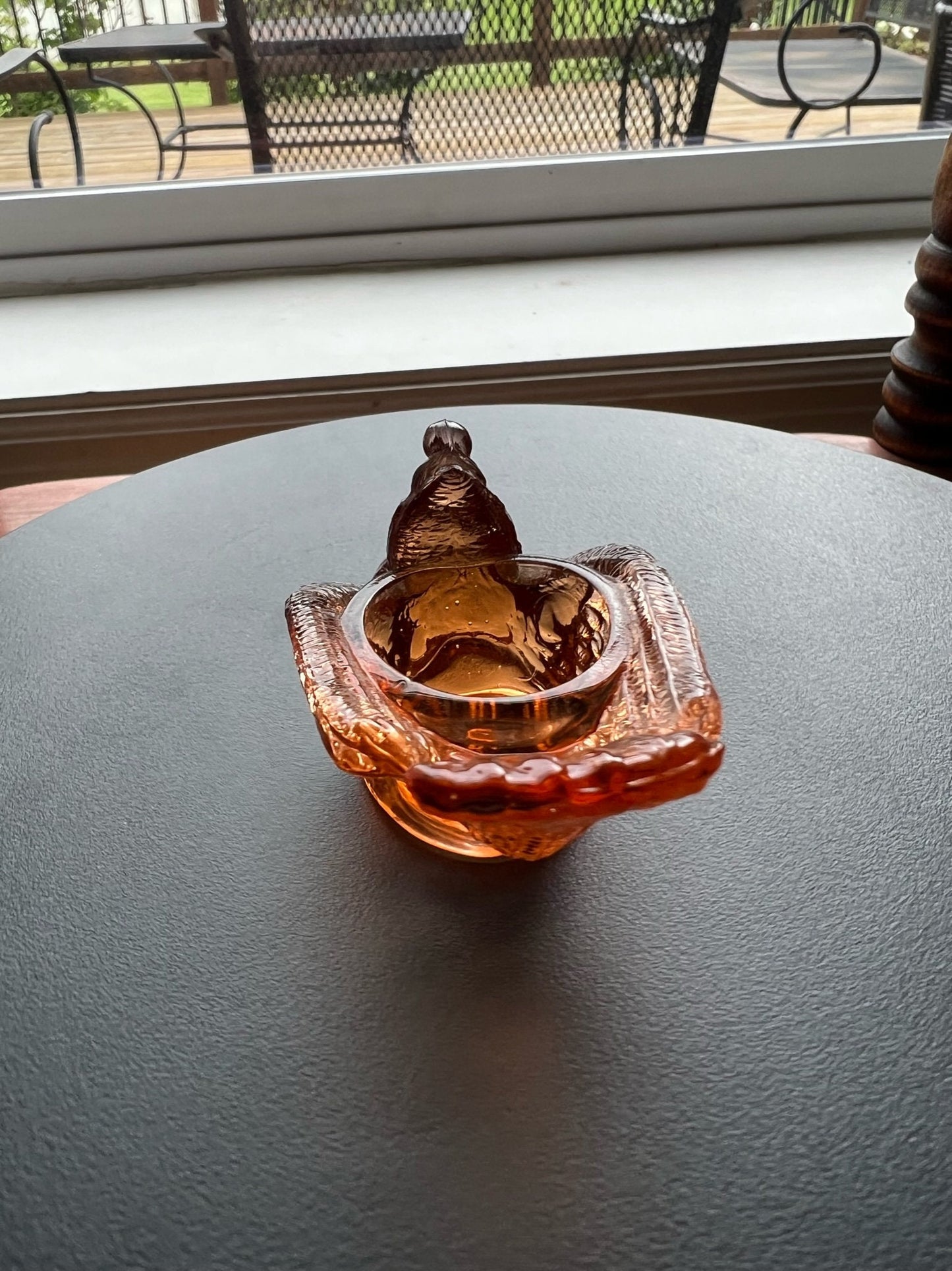 Vintage Amber Degenhart Art Glass Rooster Salt Cellar Dish