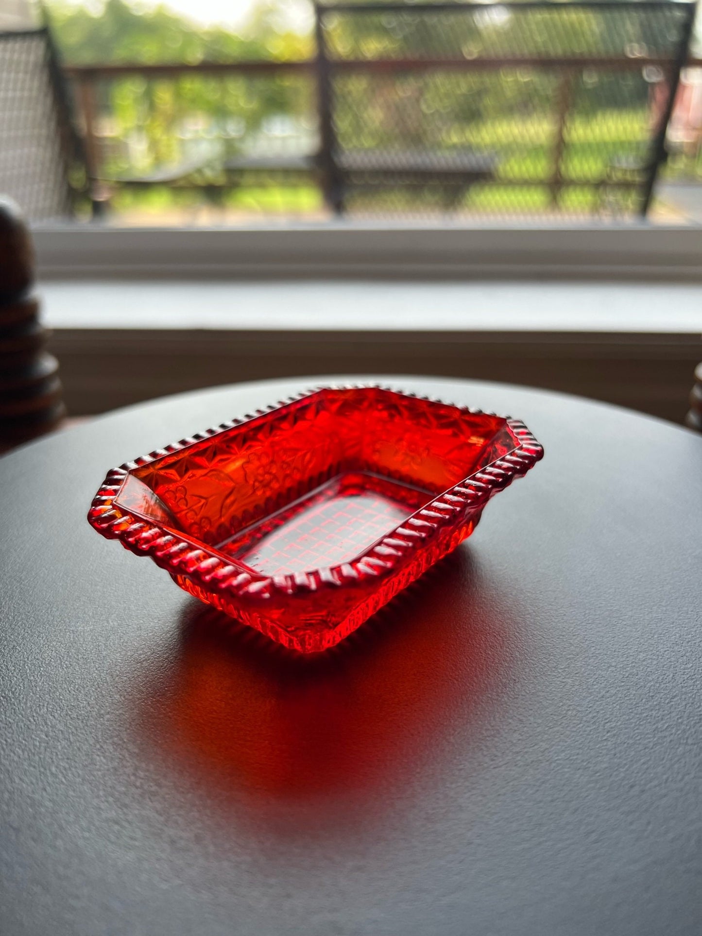 Vintage Ruby Red Amberina Glass Dish: Toothpick Holder, Candy Dish