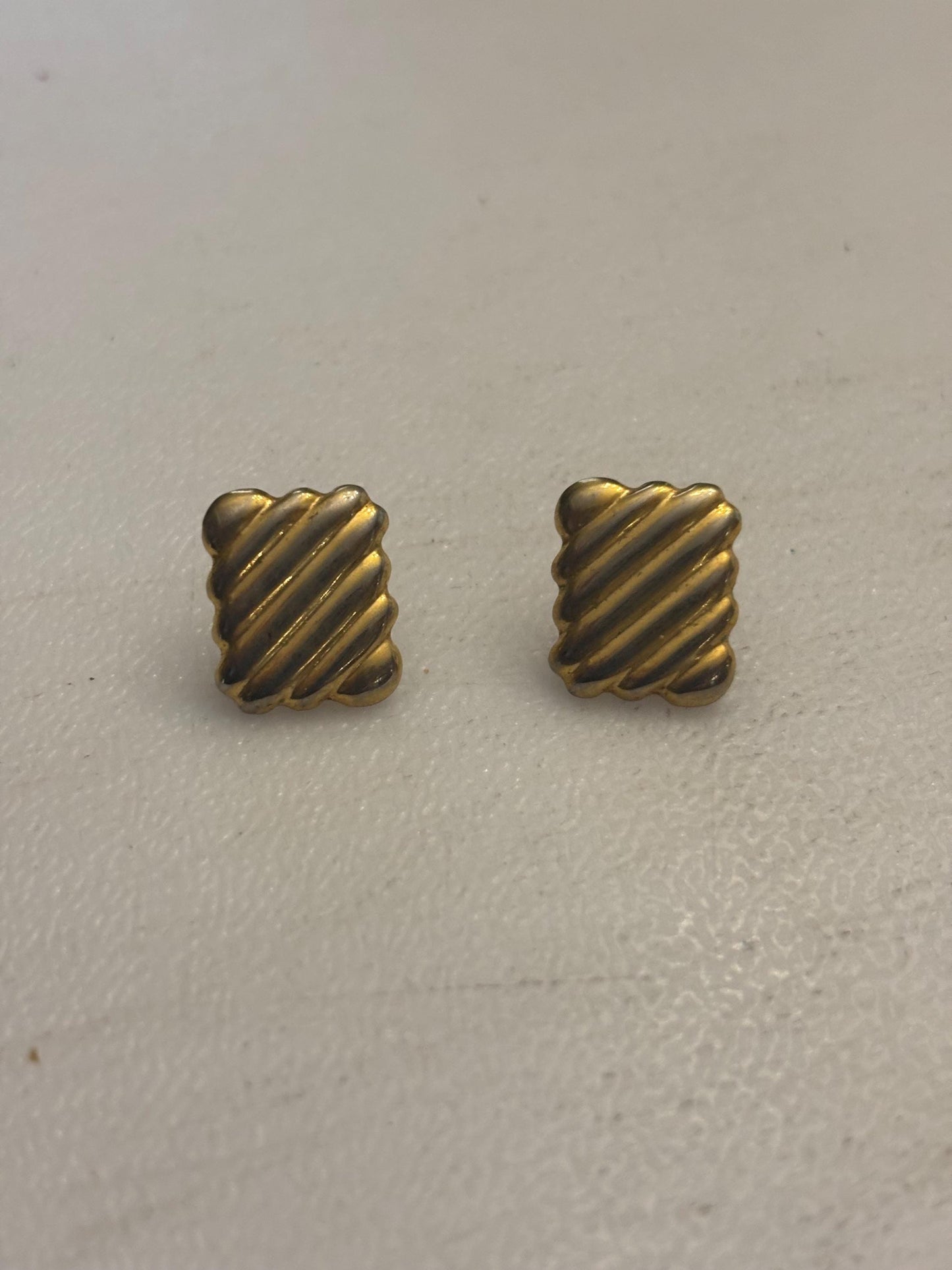Vintage Square Gold Horizontal Ribbed Earrings, Lover Antiques and Vintage