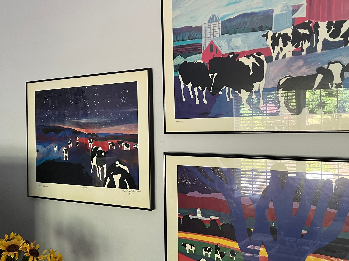 Vintage Woody Jackson Blue Elm Signed & Framed Cow Print Abstract Ben and Jerry artwork art Lover Antiques and Vintage