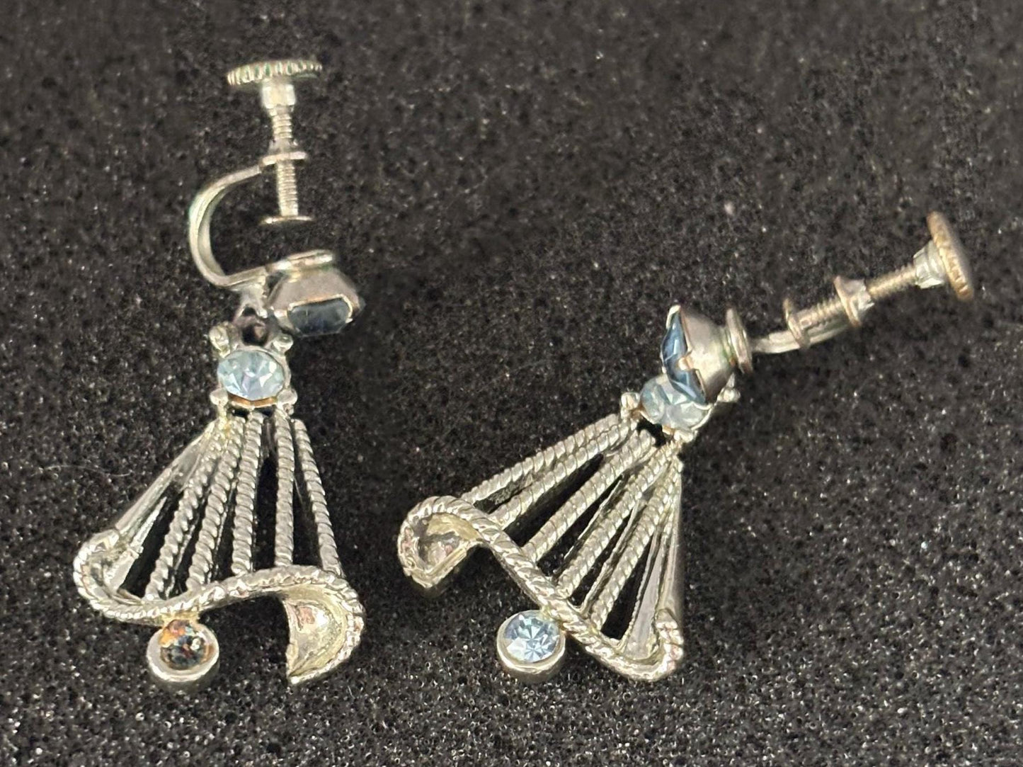 Vintage Silver & Aquamarine Rhinestone Earrings Lover Antiques and Vintage