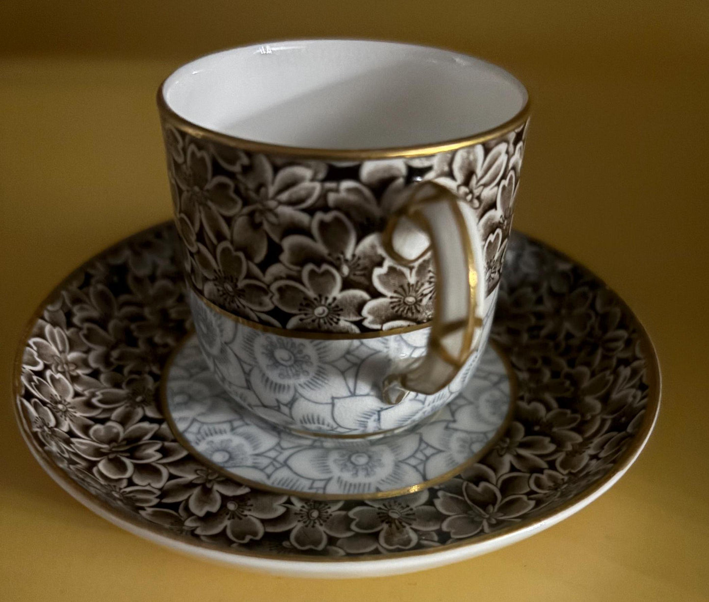 Vintage Royal Worcester Porcelain Tea Cup and Saucer with Gold Gilding Brown and Blue Flowers Lover Antiques and Vintage