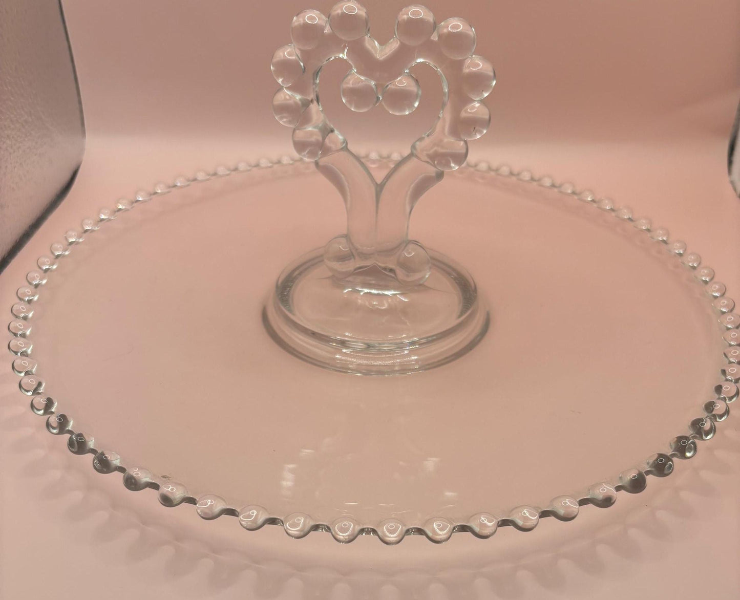 Antique Imperial Glass Heart Handle Pastry Tray Hors d'oeuvres Platter Lover Antiques and Vintage